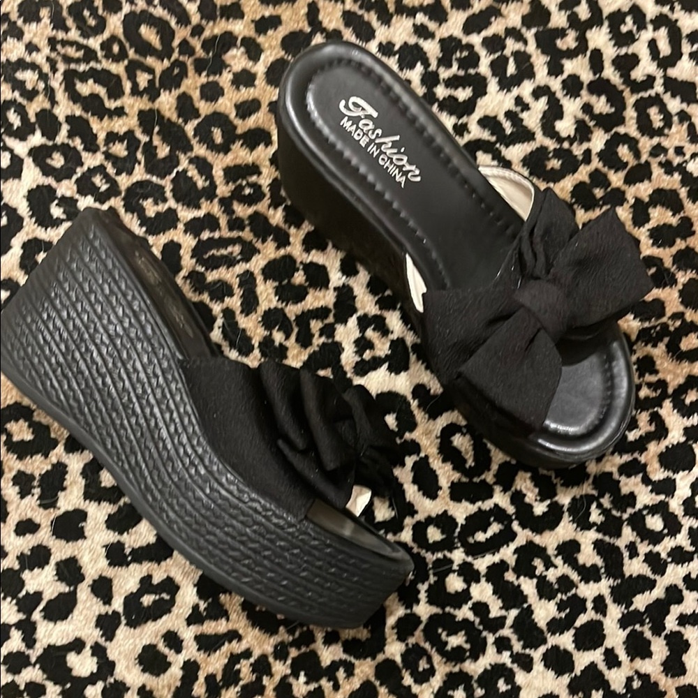 Black Wedge Sandals
